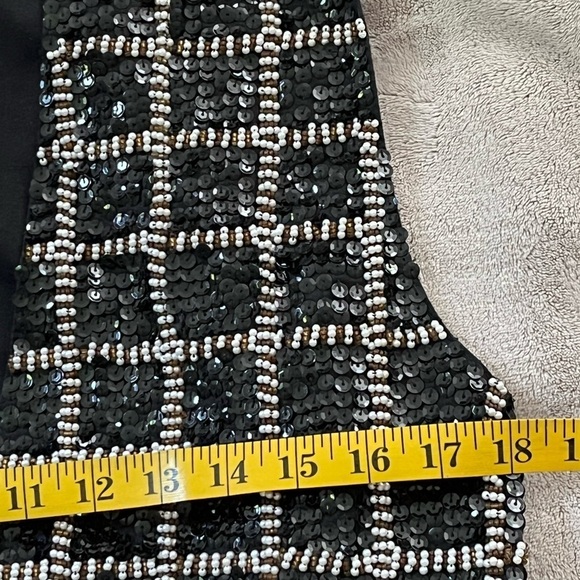 Vintage Theo 90’s Black/Gold/Pearl Checkered Print Sequin Beaded Vest Size M - Picture 9 of 12